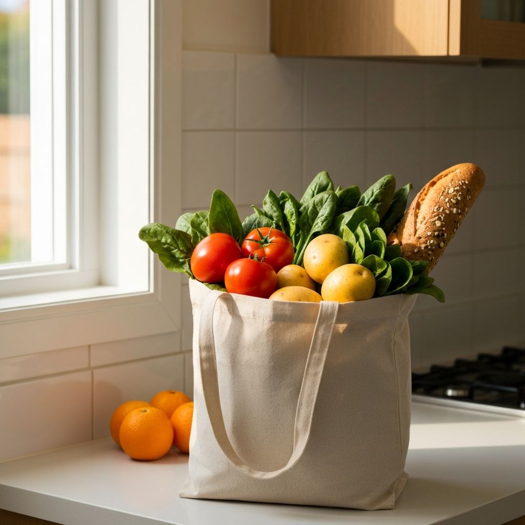 Stofftasche mit Einkäufen